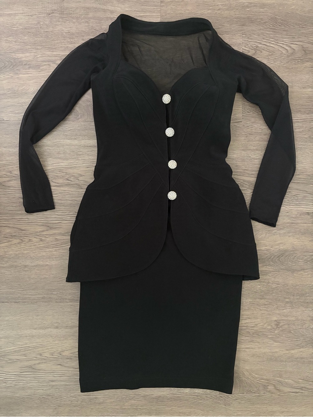 Tadashi Vintage Rhinestone / Crystal buttons Blazer Suit Mesh Sleeves